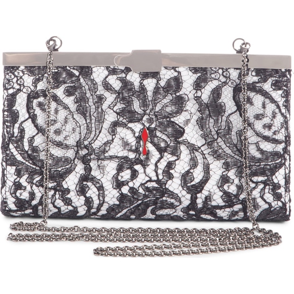 New Authentic CHRISTIAN LOUBOUTIN Palmette Lace Overlay clutch - Picture 1 of 8